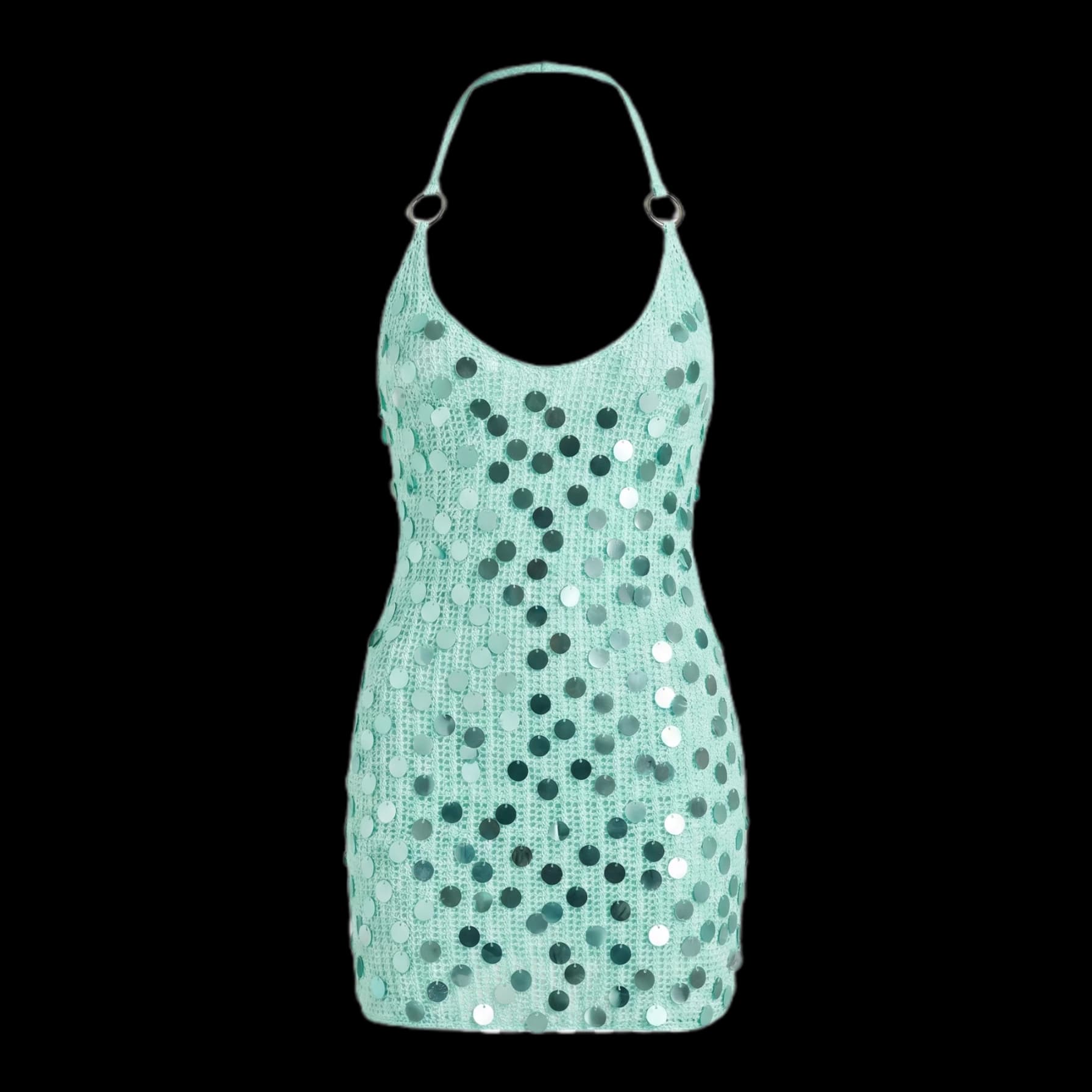 Vestido Crochê Aplicação Paetês Azul