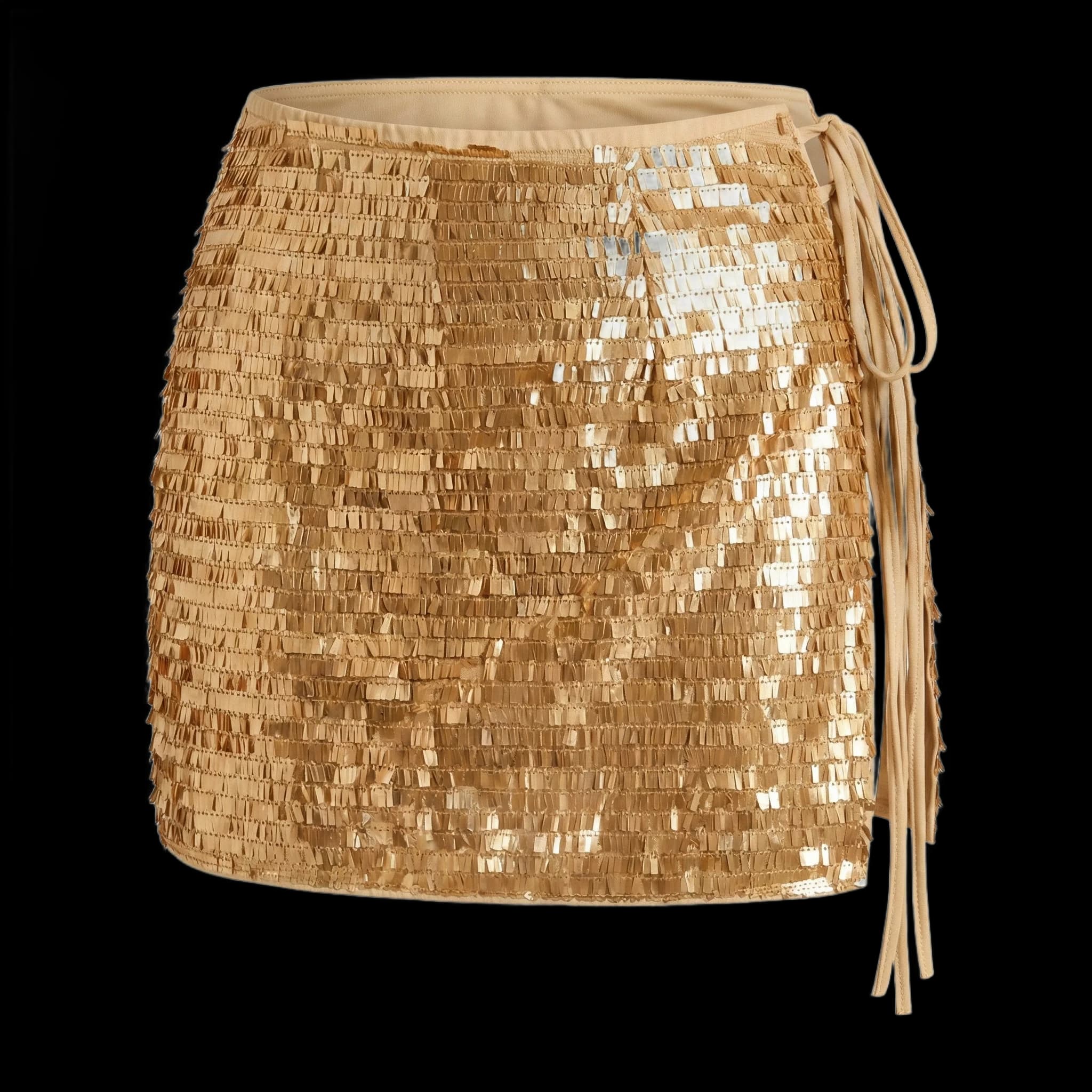 Saia Pareô Dourada Com Paetês E Amarração Lateral