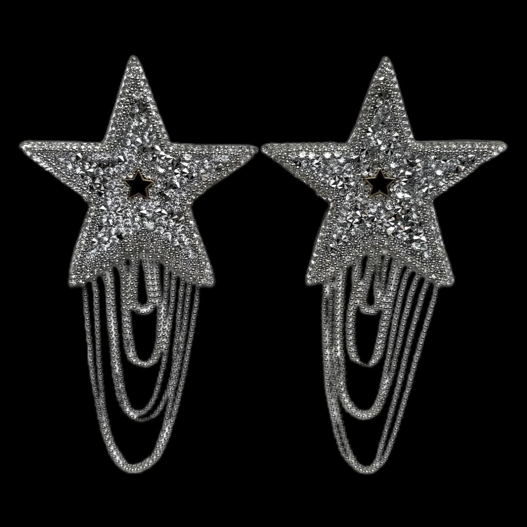 Brinco Estrela Prata Luxo Com Correntes Em Camadas