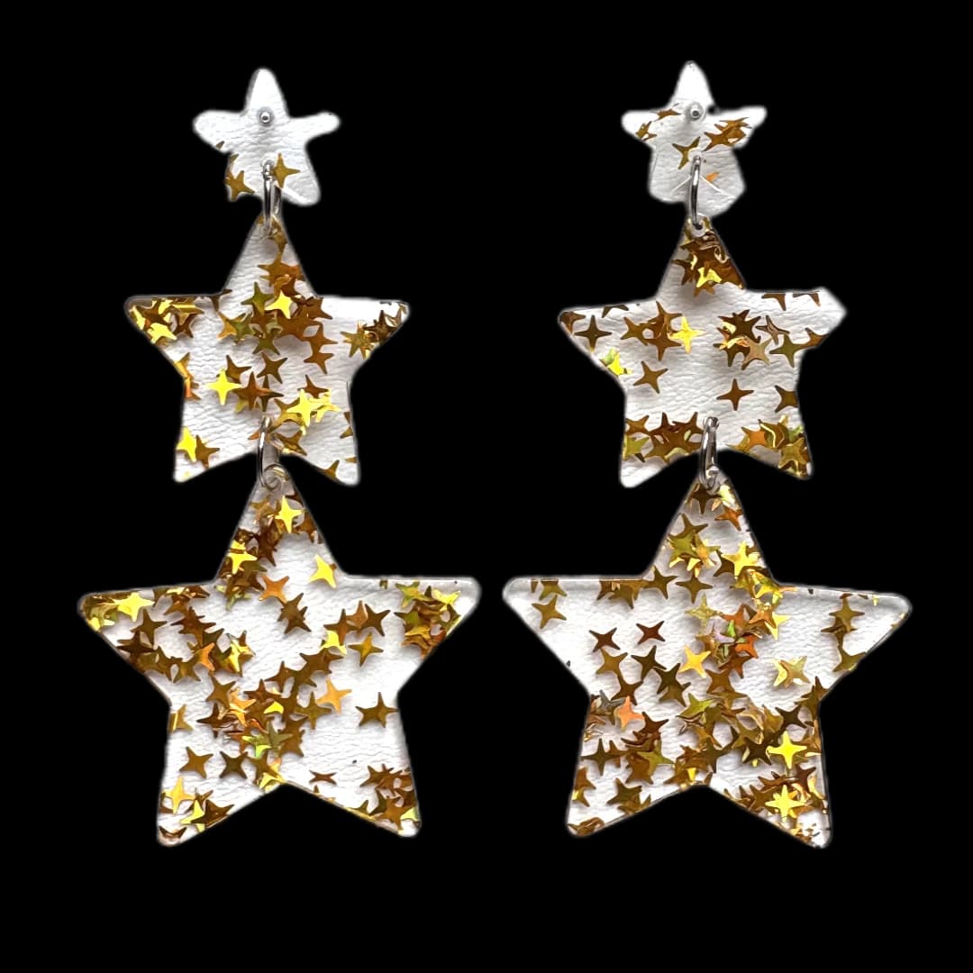 Brinco Trio De Estrelas Com Glitter