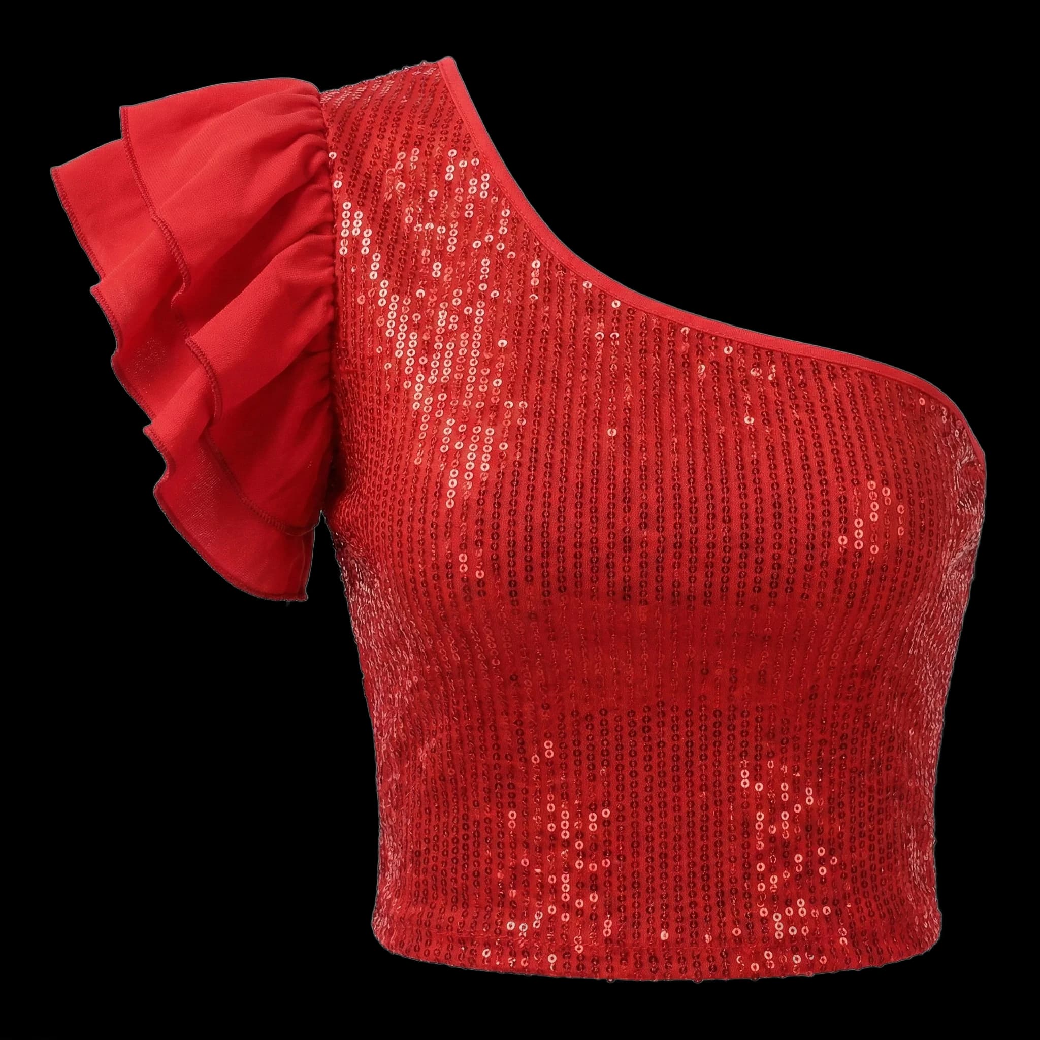 Blusa Cropped Um Ombro Só Vermelha Ruffle Glow